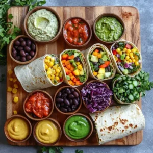 Platter with creative variations of hummus wraps.