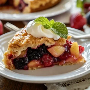 Chilled cobbler slice garnished with fresh mint and cream on a white plate.