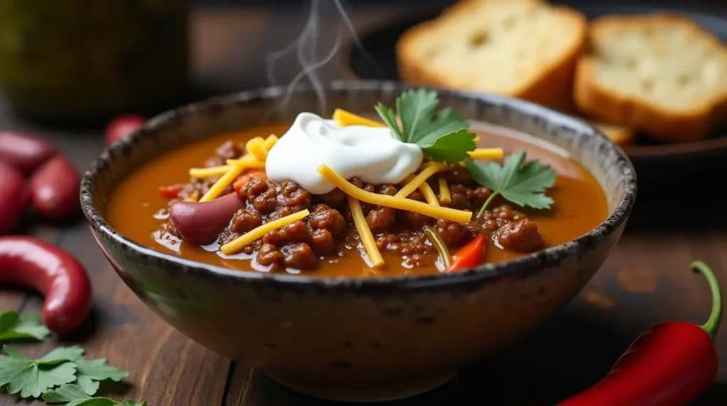 Classic Beef Chili with Beans and Toppings