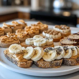 A plate of peanut butter and banana sandwiches in various creative styles.